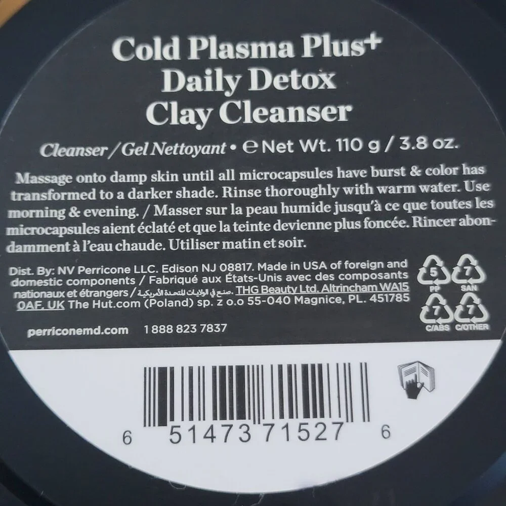 Perricone MD Cold Plasma Plus+ Daily Detox Clay Cleanser Large 3.8 oz NWOT